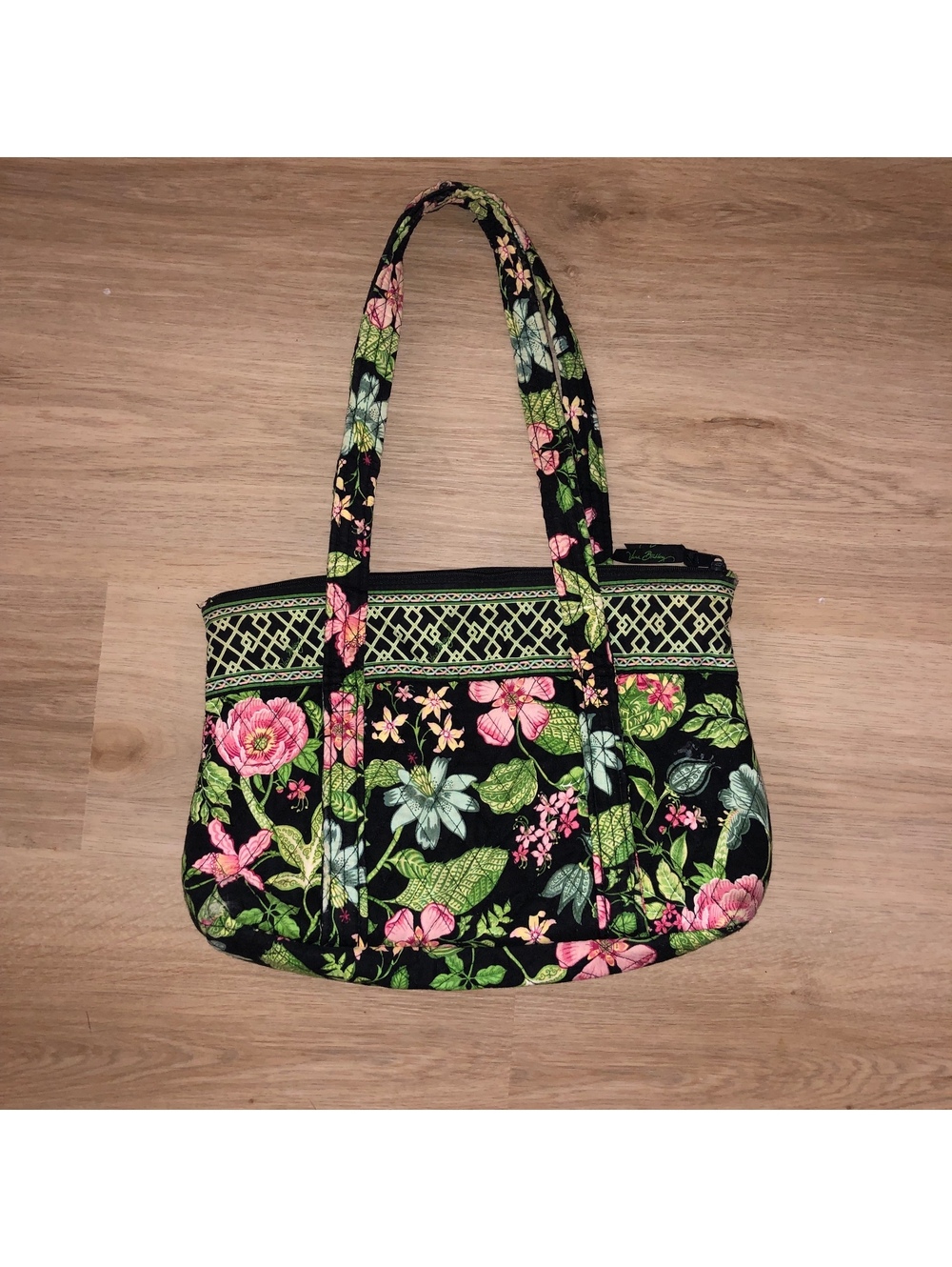 VERA BRADLEY BOTANICAL FLORAL TOTE HOBO TOGGLE PURSE HAND BAG BLACK PINK GREEN
